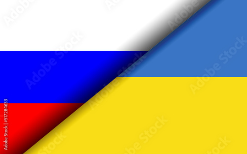 Flags of Russia and Ukraine divided diagonally