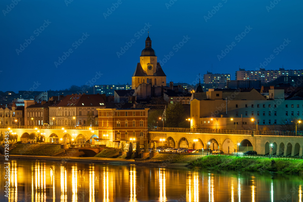  St. Mary's Cathedral in Gorzow Wielkopolski, Poland at twilight