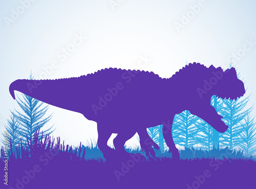 Ceratosaurus  , Dinosaurs silhouettes in prehistoric environment overlapping layers  decorative background banner abstract vector illustration
