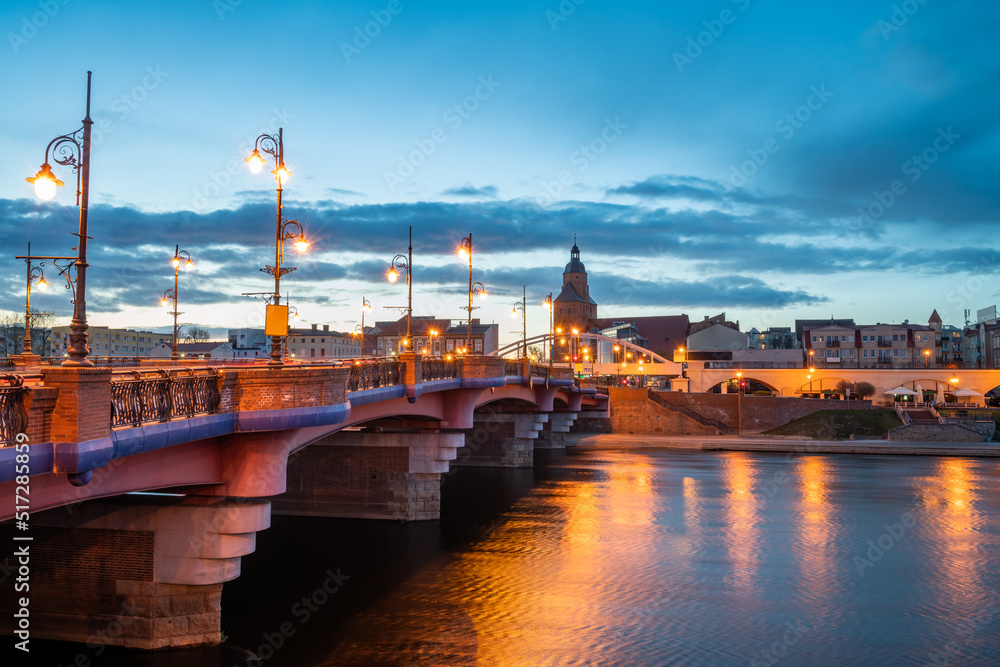 Fototapeta premium Old town bridge and St. Marys cathedral in Gorzow Wielkopolski. Poland