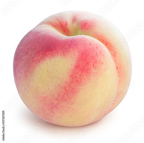 Pink Peach fruit isolated on white background, Fresh White Peach on White Background With clipping path