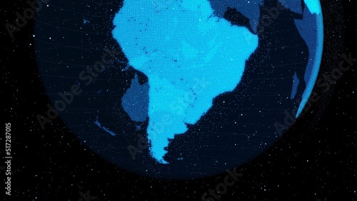 3D Digital orbital earth in cyberspace showing concept of network technology . Hologram of globe sphere graphic connect to internet presents global communication and connection network . 3D render .
