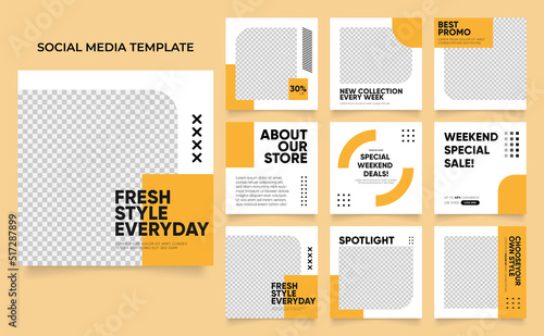 social media template banner blog fashion sale promotion. fully editable instagram and facebook square post frame puzzle organic sale poster. fresh yellow element shape vector background