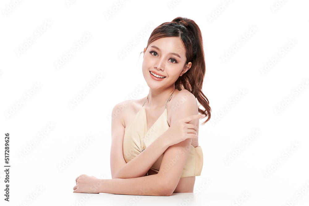 Beautiful young asian woman with clean fresh skin on white background, Face care, Facial treatment, Cosmetology, beauty and spa, Asian women portrait. Beautiful young asian woman with clean fresh skin on white background, Face care, Facial treatment, Cosmetology, beauty and spa, Asian women portrait.