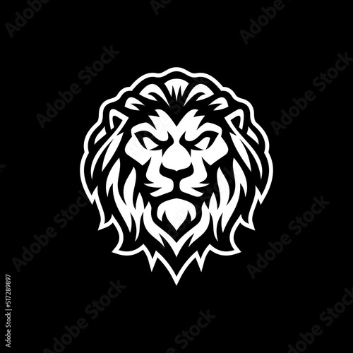 Fototapeta Naklejka Na Ścianę i Meble -  Lion head line art mascot logo design. Lion vector illustration on dark background	

