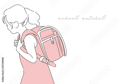 シンプルな線画ランドセルを背負う女の子