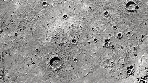Caloris Planitia. Zoom out. Surface of Planet Mercury. Realistic 3D render of mercury.  