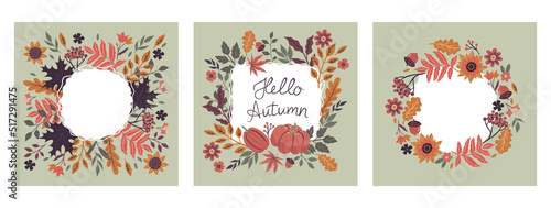 Set of autumn frames isolated on white background. Vector graphics.