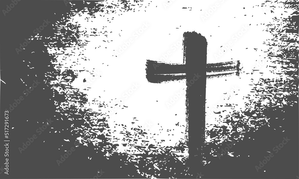 Grunge style christian cross for Ash Wednesday web banner or social graphic. The first day of Lent is a holy day of prayer and fasting.