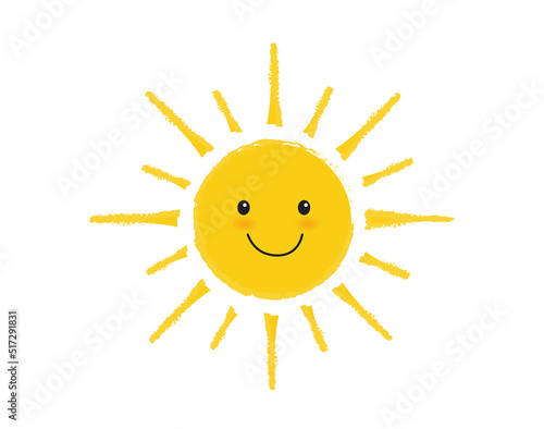 Sun smile icon isolated on white background. Cute sun flat icon design. Vector illustration.