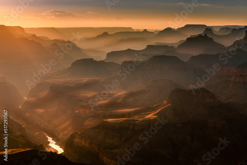 Grand Canyon south rim and Colorado river at sunset  Arizona