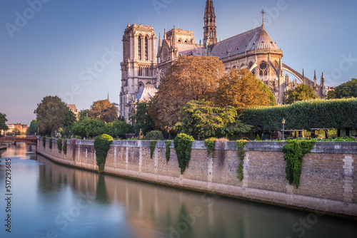 Notre Dame Cathedral at peaceful sunny morning, Paris, France