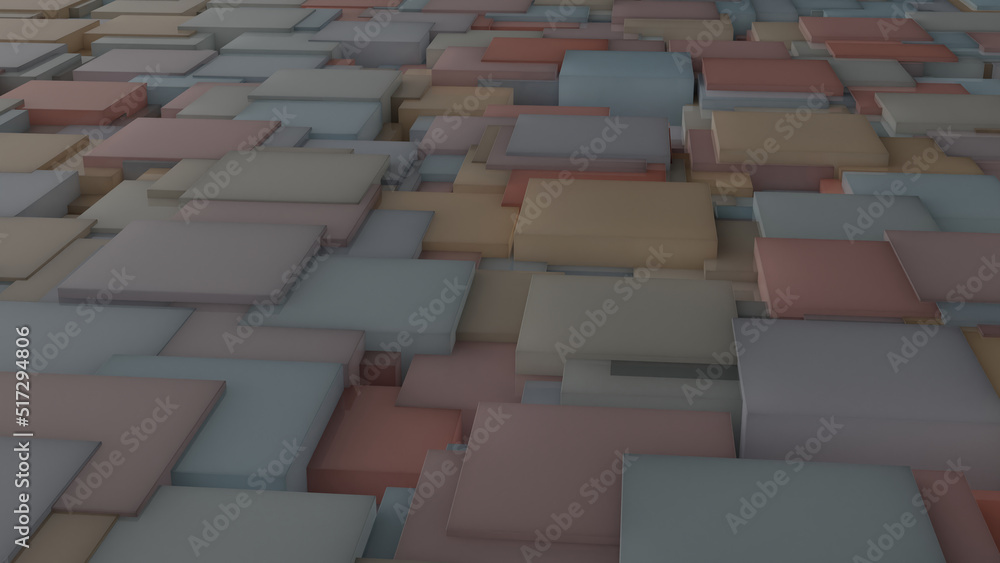 Fototapeta premium Spreading mixed size of square plate in aerial view (3D Rendering)