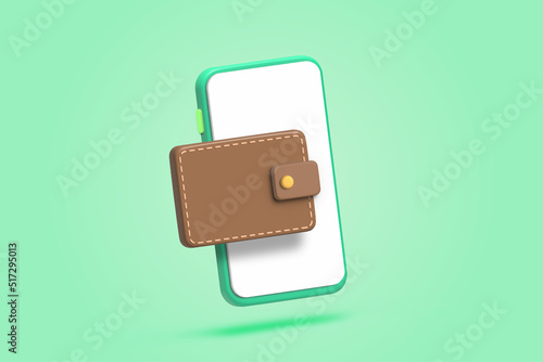 3d cute mobile payment via digital wallet, finance business concept, cartoon minimal, green, saving, cashback, smartphone