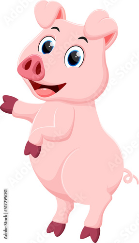 Cute Pig cartoon presenting   isolated on white background