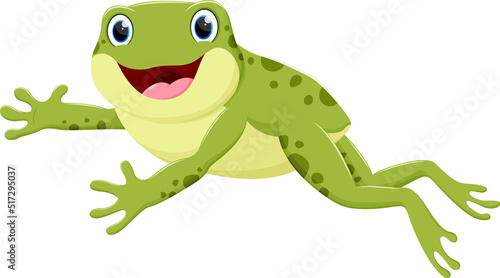 Cartoon happy frog jumping , isolated on white background