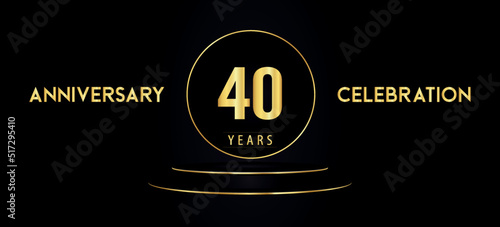 40 years anniversary celebration logotype with black and golden podium pedestal isolated on black background. Premium design for banner, poster, greeting card, weddings, birthday party, graduation.