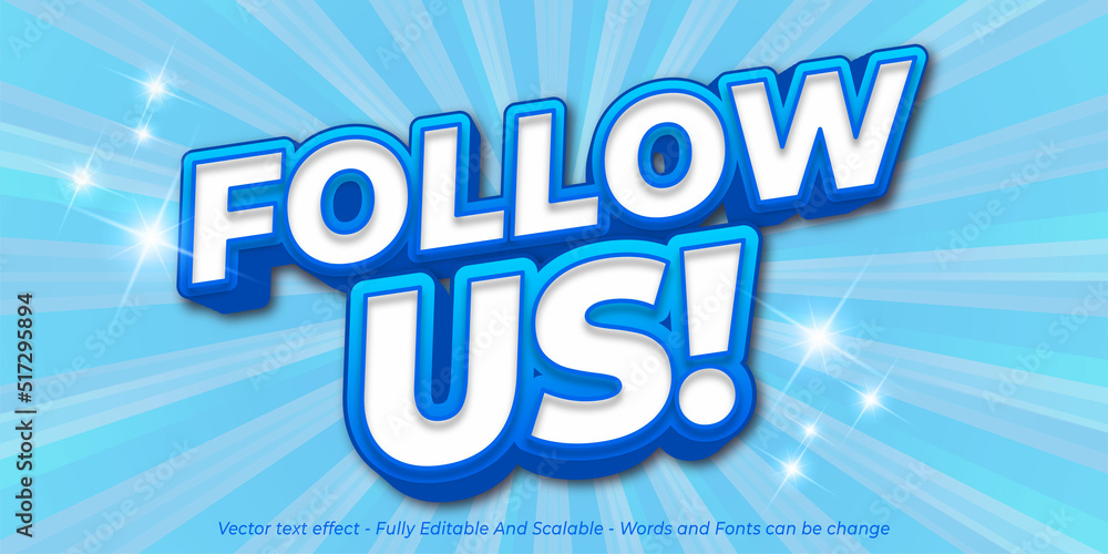 Editable text effect follow us 3d effect text style concept Editable text effect follow us 3d effect text style concept