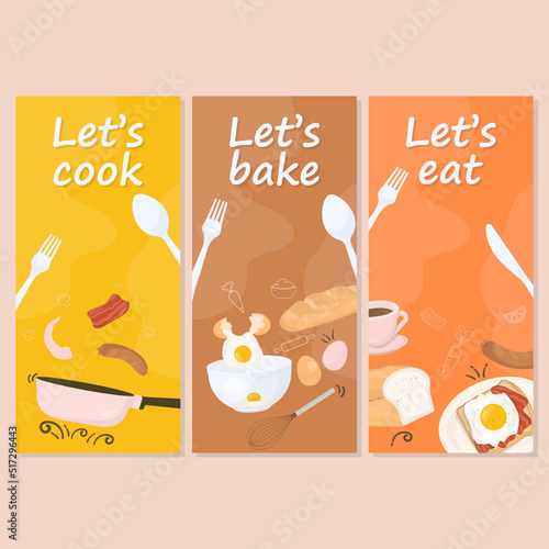 Set of food banner with cook and bake concept