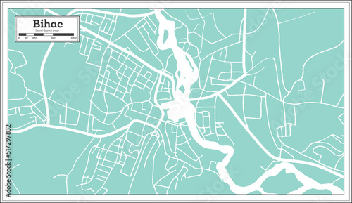 Bihac Bosnia and Herzegovina City Map in Retro Style. Outline Map.