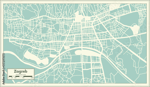 Zagreb Croatia City Map in Retro Style. Outline Map.