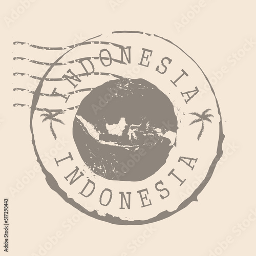 Stamp Postal of Indonesia. Map Silhouette rubber Seal.  Design Retro Travel. Seal of Map Indonesia grunge  for your design.  EPS10