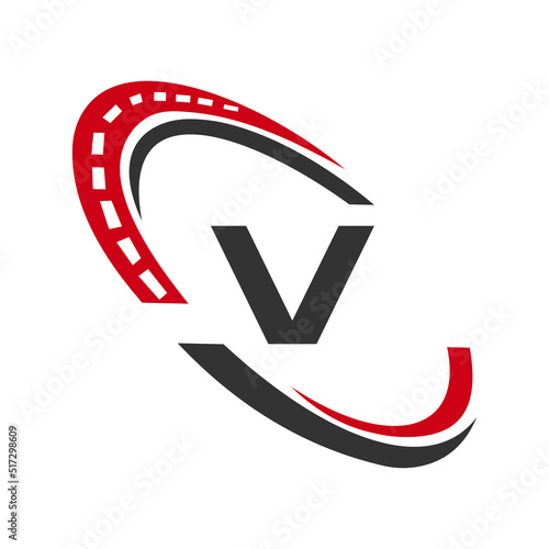 Letter V Transport Sign, Transportation Logo Design Template. Automotive Sport Road Logo Element