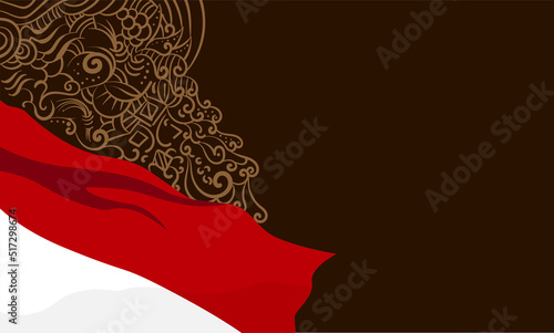 red white flag with floral doodle vector, indonesian flag