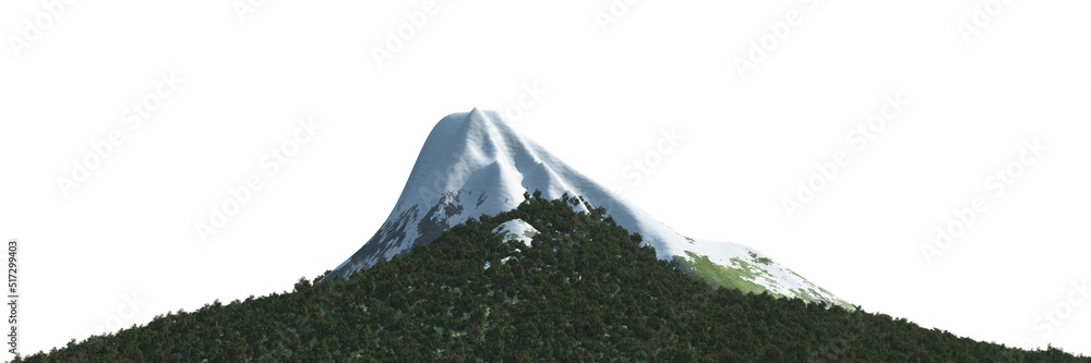 Snowy mountains Isolate on white background 3d illustration