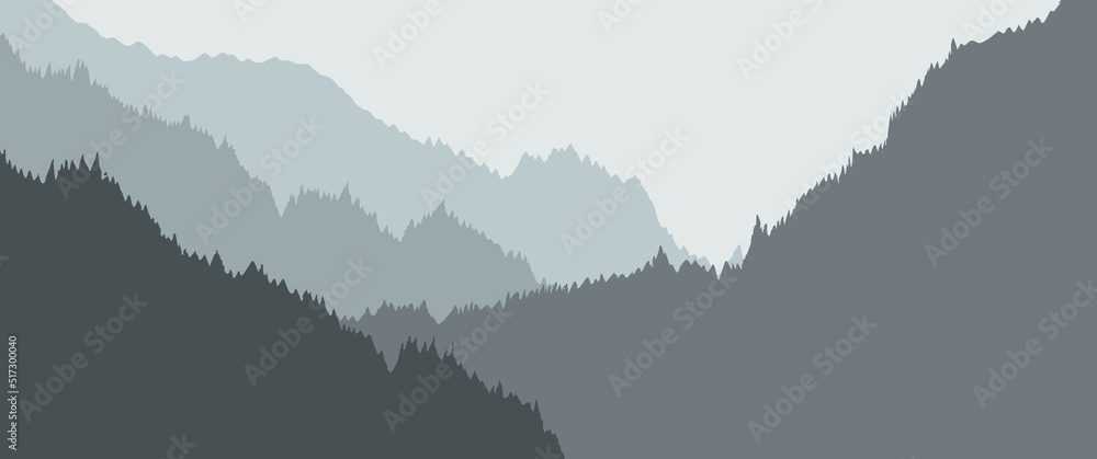 Mountain in the morning vector landscape scenery, can be used for background, desktop background, backdrop, nature banner background template, adventure or travel banner