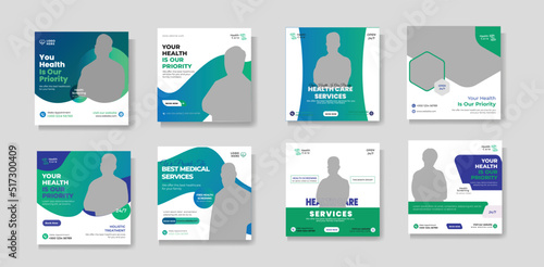 Medical healthcare social media post. Medical Social Media Post Template. Medical service social media design. promotion square web banner for hospital and clinic. dentist health web banner.