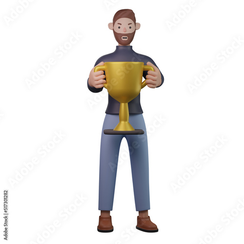 Man holding trophy 3d