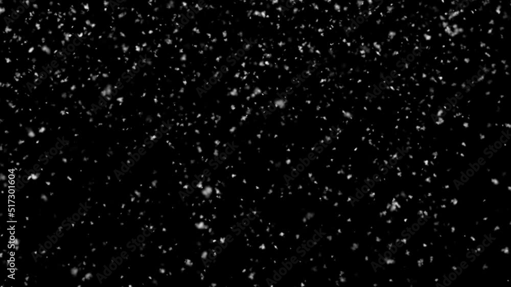 Loop rendered animation of snowing. Snow blizzard isolated on a black screen. Christmas snowstorm. Winter Snowstorm