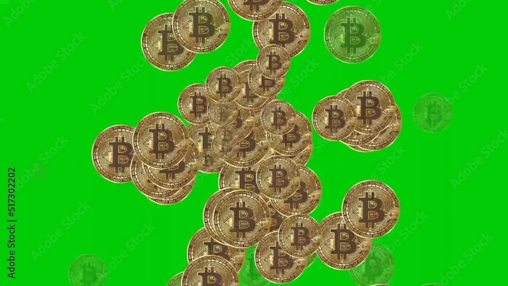 Golden bitcoin animation on a green background