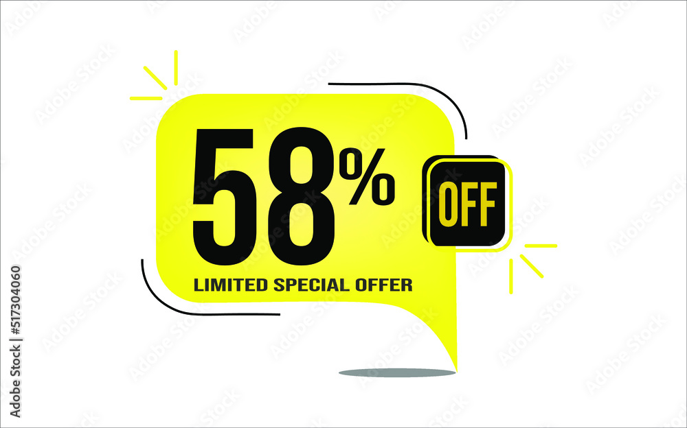 58% off a yellow balloon with black numbers. Flag with percentage numbers 58% off a yellow balloon with black numbers. Flag with percentage numbers