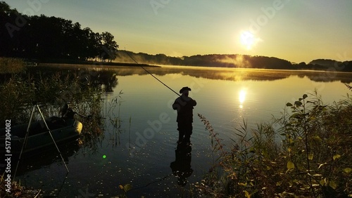 fishing at sunset