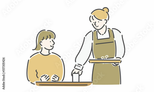 カフェ店員　スタッフ 　お客さま　女性　イラスト
