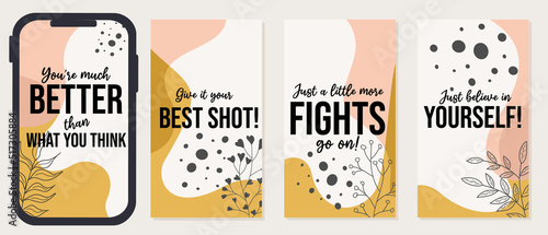 self motivational quote design, trendy template for social media stories. aesthetic background with hand drawn floral elements