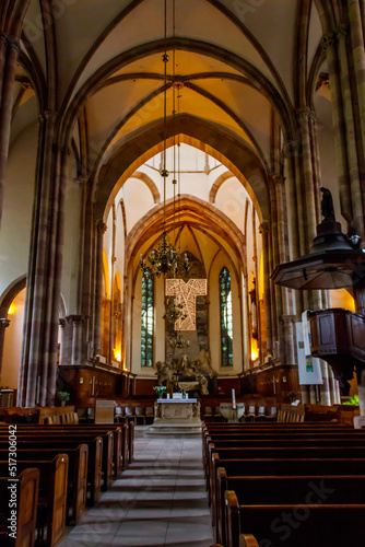 Interior of St. Thomas church in Strasbourg, France