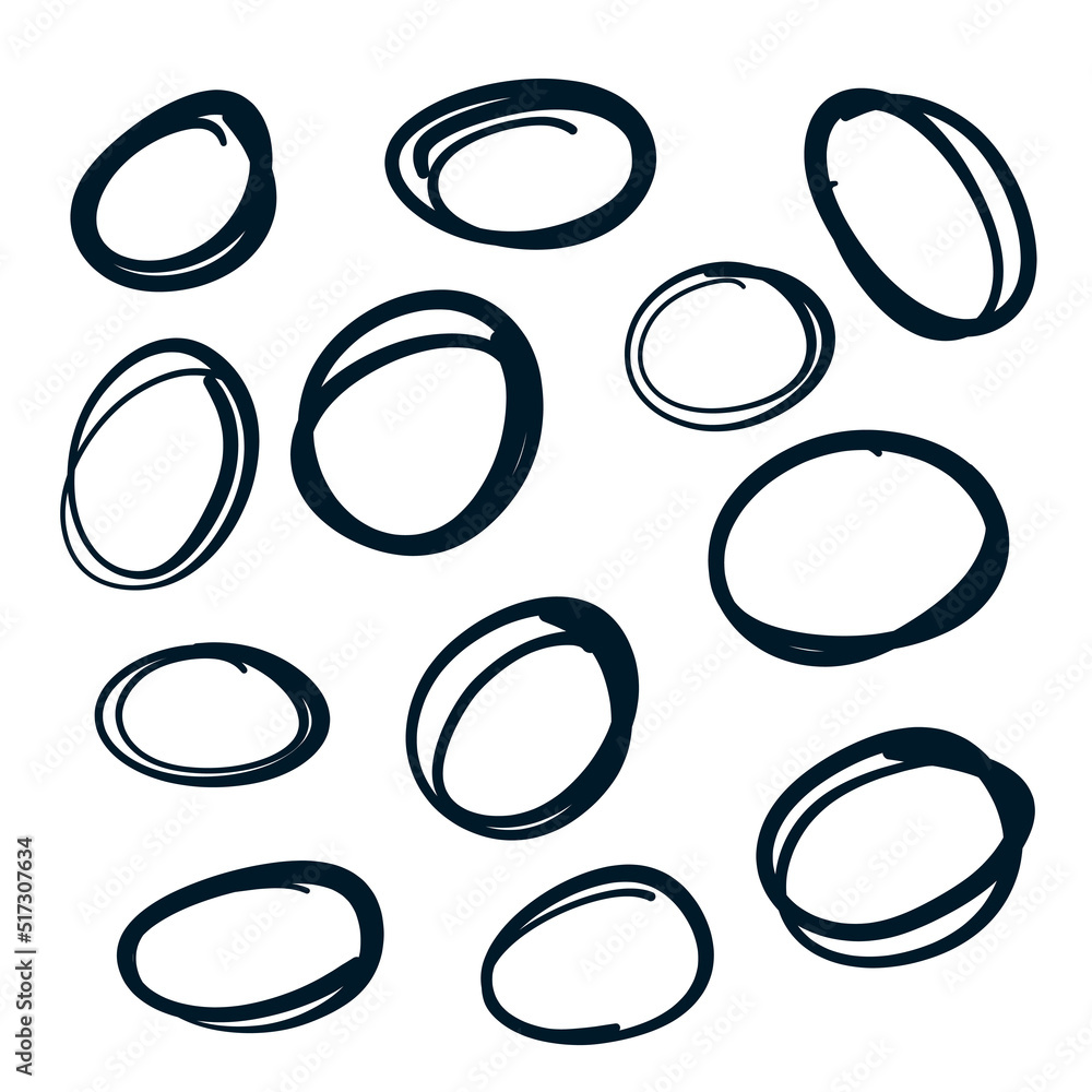 hand drawn oval sketch circles set hand drawn oval sketch circles set