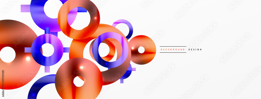 Naklejka premium Minimal geometric abstract background. Shiny and glossy circle, line and round shapes design. Trendy techno business template for wallpaper, banner, background or landing