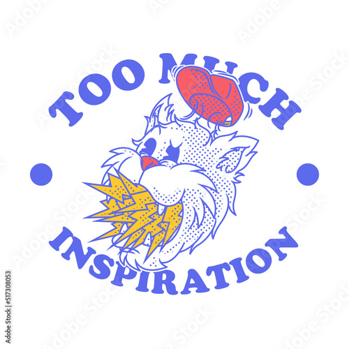 cartoon emblem of cat spews lightning with retro style