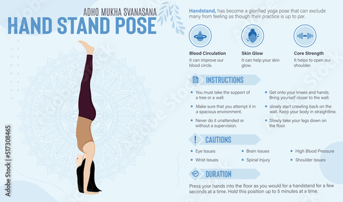 HandStand Pose Guide and benefits: Yoga poses vector illustration
