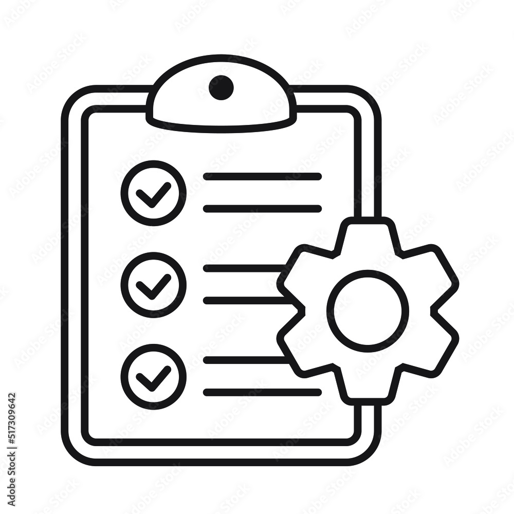 Clipboard with gear isolated icon. Technical support check list icon. Management flat icon concept. Software development. Clipboard with gear isolated icon. Technical support check list icon. Management flat icon concept. Software development.
