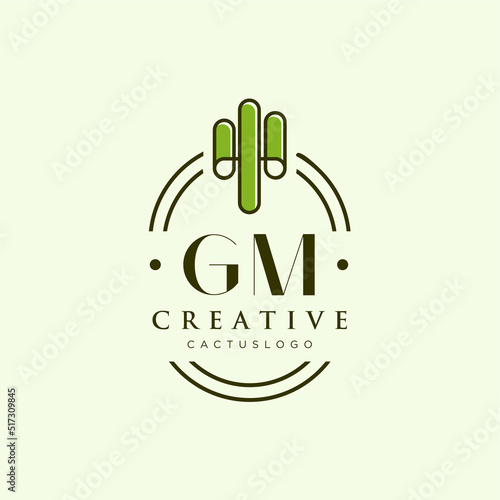 GM Initial letter green cactus logo vector