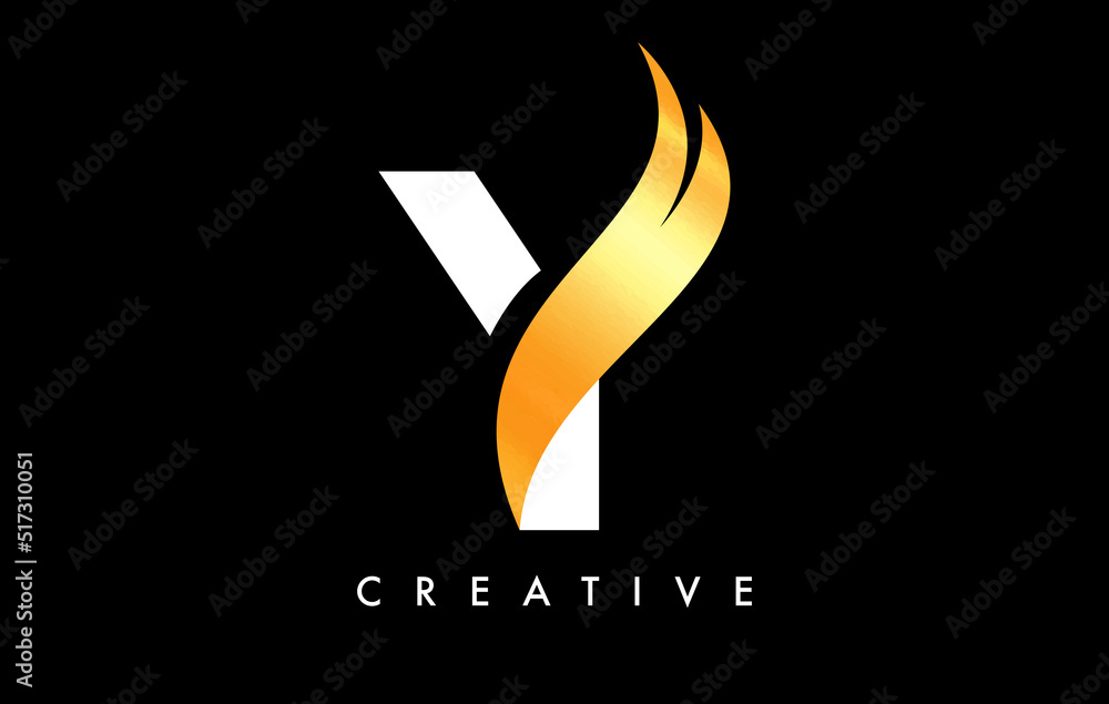 Letter Y Logo Icon Design with Golden Swoosh and Creative Curved Cut ...