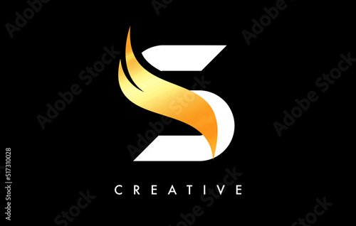 Letter S Logo Icon Design with Golden Swoosh and Creative Curved Cut Shape Vector