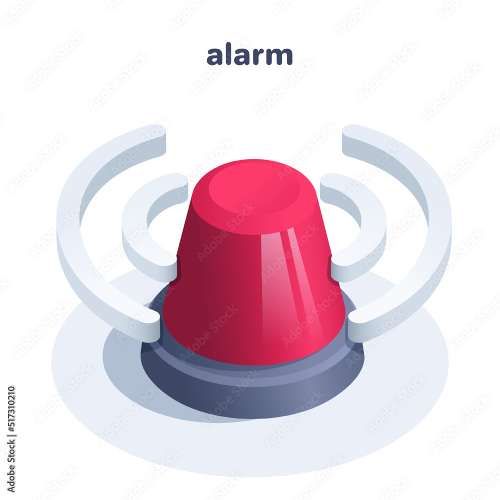 isometric vector illustration isolated on white background, red flashing beacon, alarm icon - obrazy, fototapety, plakaty 