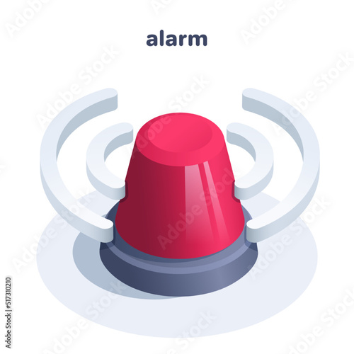 isometric vector illustration isolated on white background, red flashing beacon, alarm icon