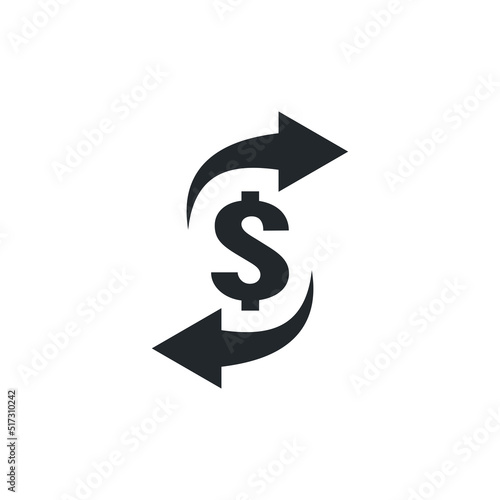 flat vector image on white background, dollar icon with arrows, convert or exchange photo